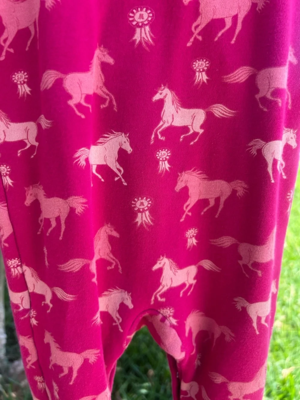 Shyanne Red Footed Pajamas with Cream Horse Print